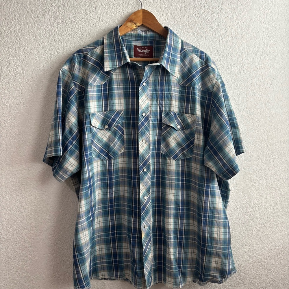 Wrangler Men's Western Pearl Snap White Plaid Shirt 2XL Big Man